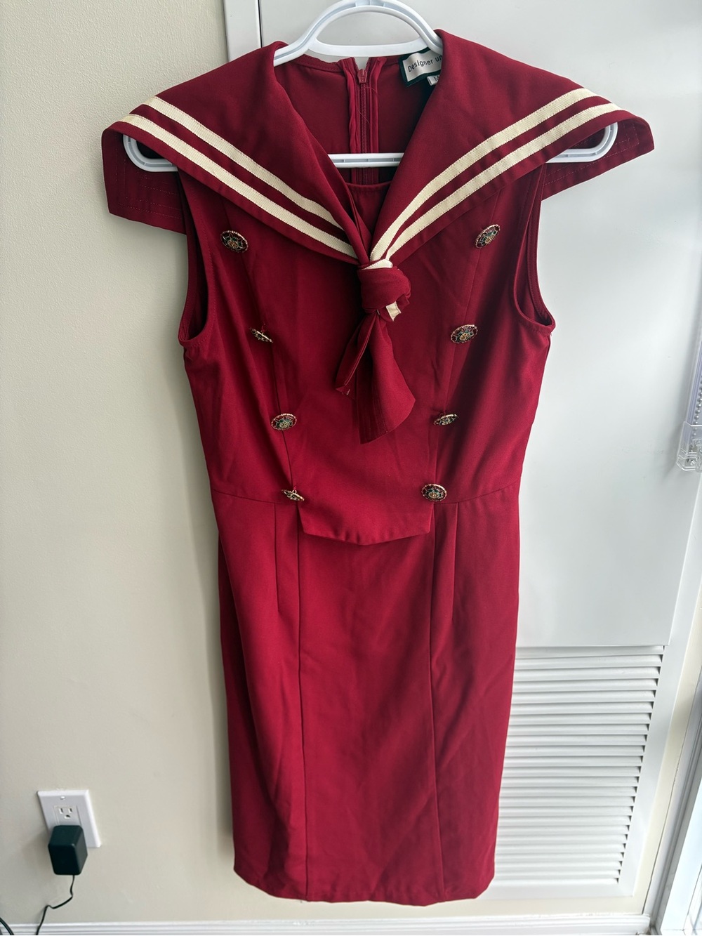 Sleeveless Red Sailor-Trim Midi Dress